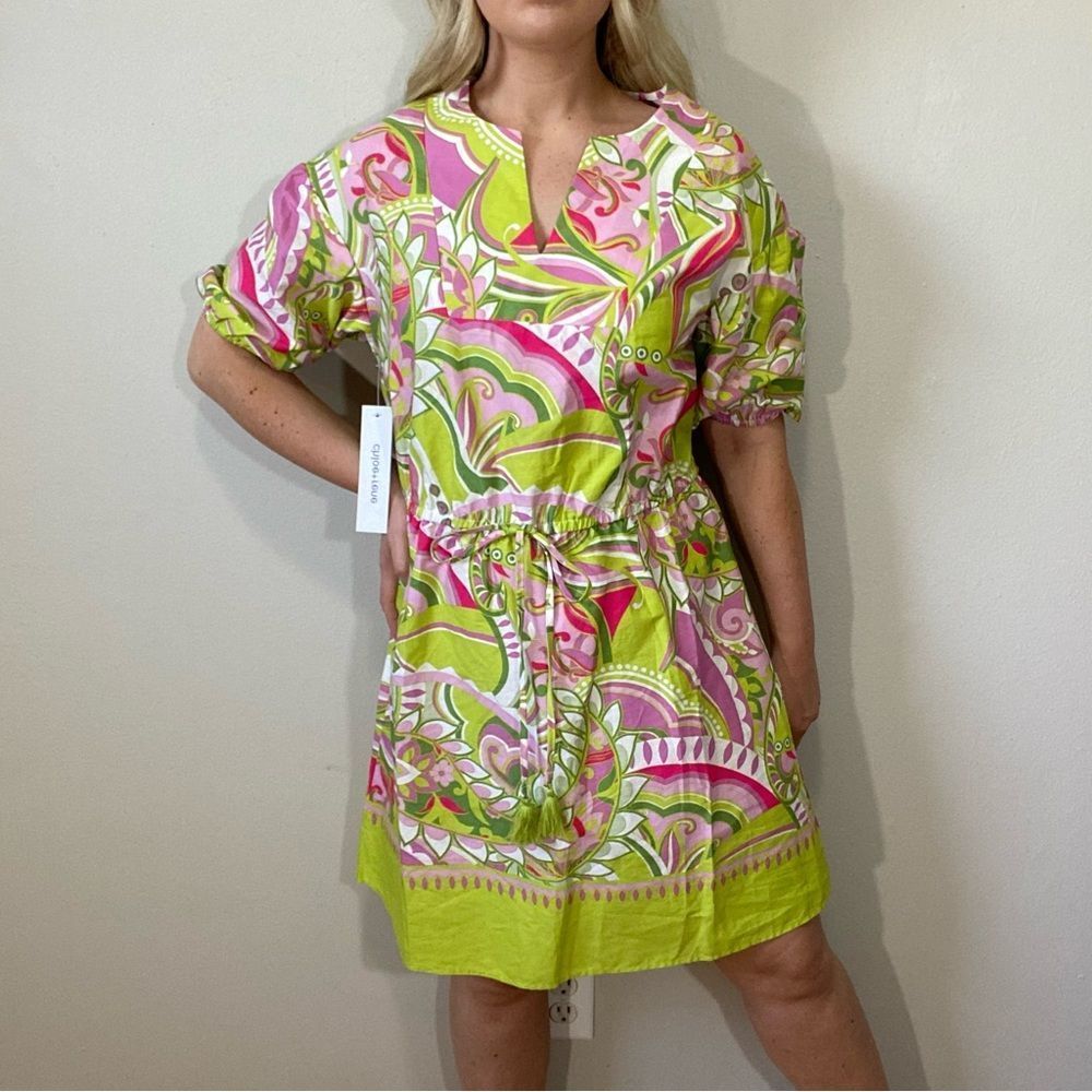 NWT Chloe + Rene Colorful Cotton Dress in Green, Pink and Purple Size Small